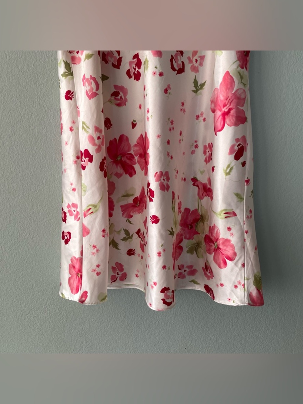 delicates Pink and Green Floral Satin Slip Chemise - Picture 10 of 12